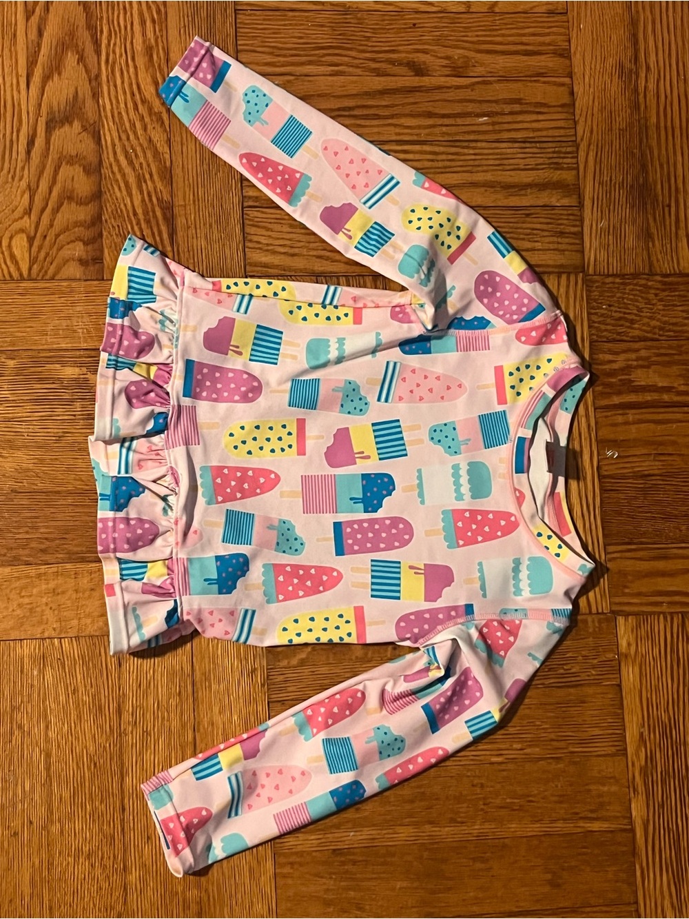 Ruffle Butts Pink Multi Popsicle Print Ruffle Hem Swim Top